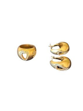 Love Messages B Simple Set Ring + Heart Hoop Earrings Gold Tone